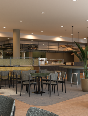 Restaurang vars inredning går i gröna toner