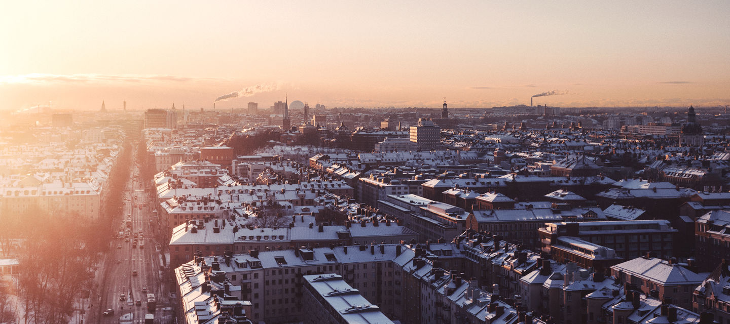 Utsikt över snötäckta takåsar