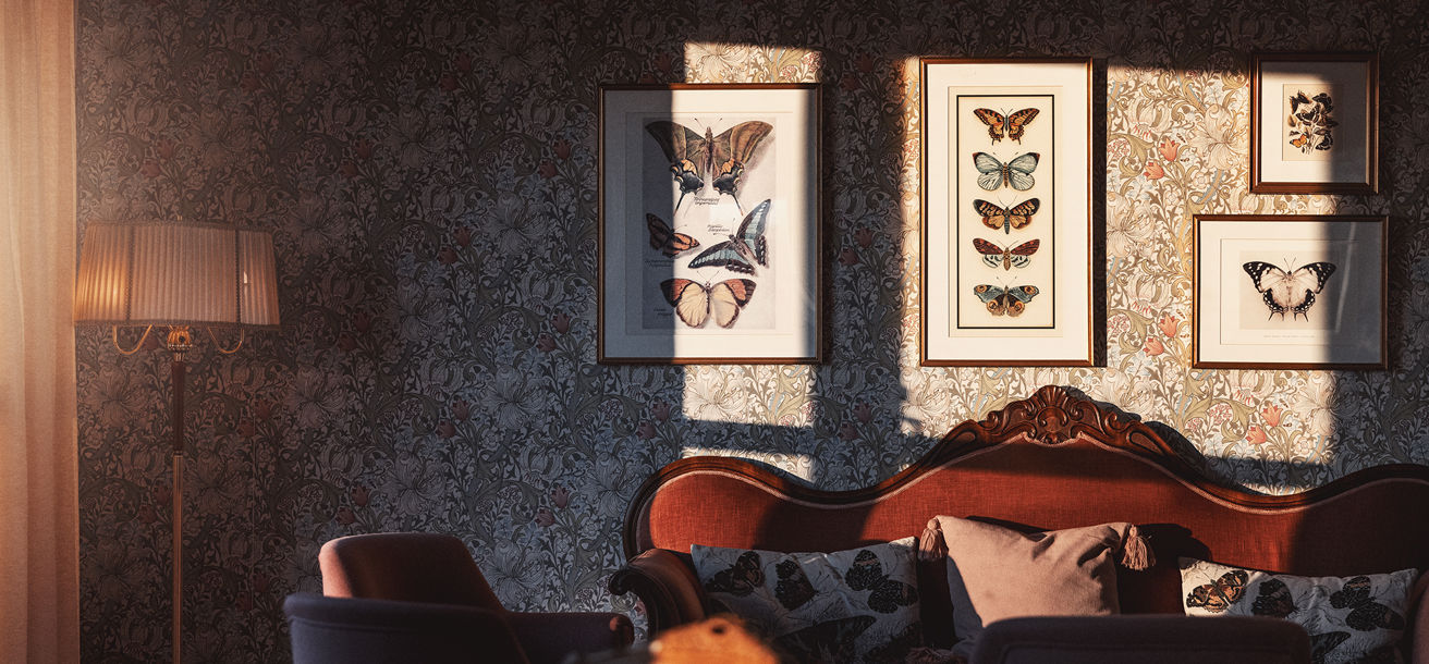 Vacker salong med fjärilar