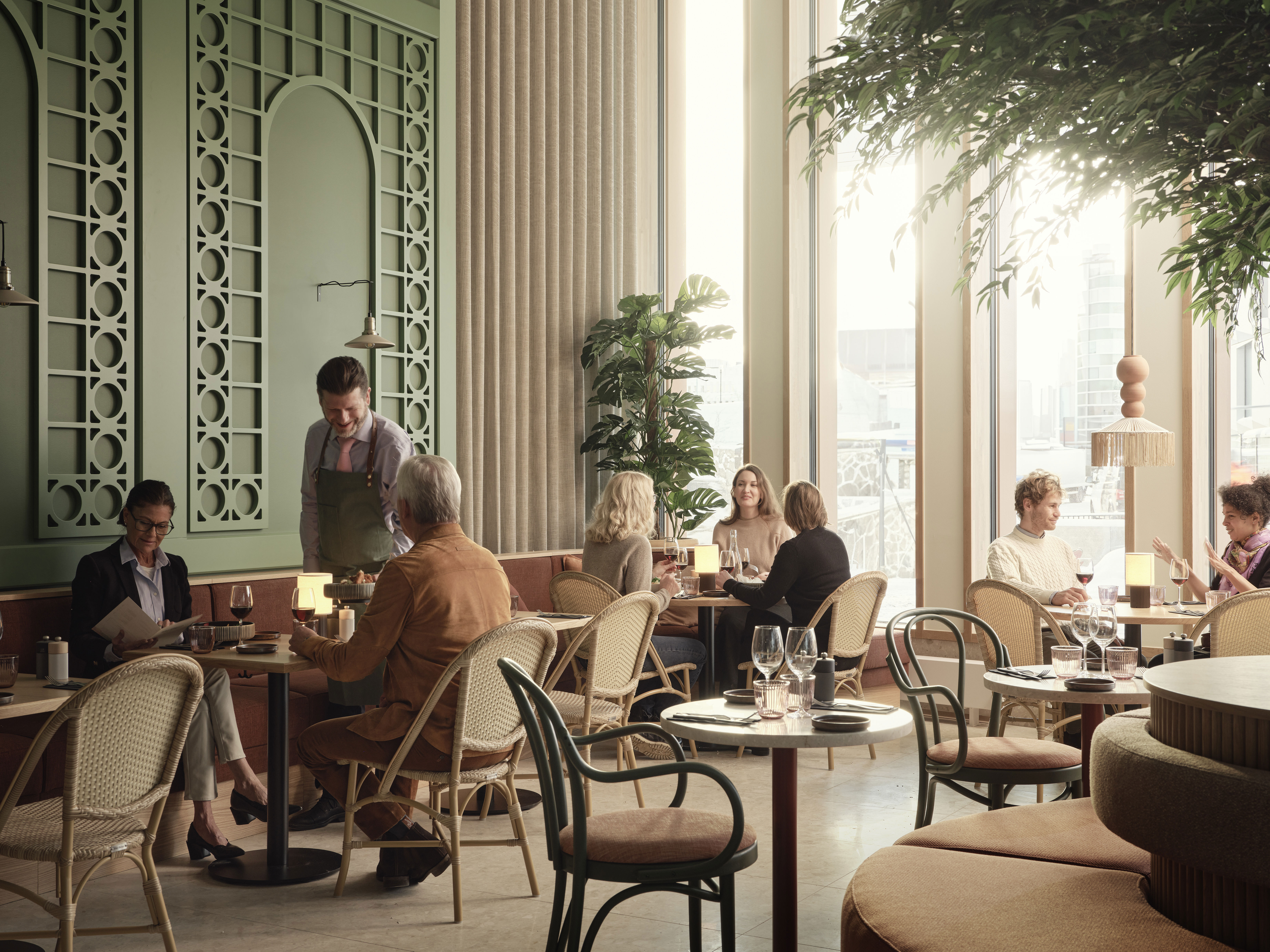 Restaurang i ljusa sobra färger