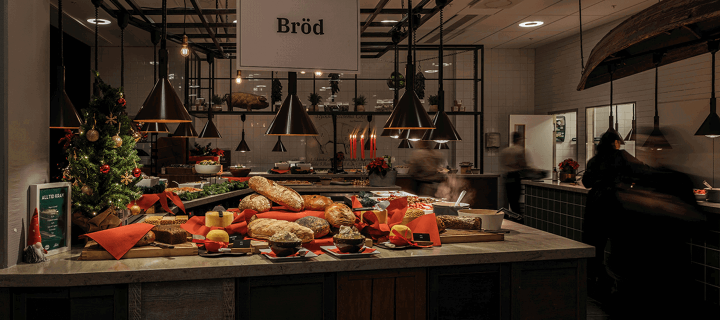 Brödsektionen på ett julbord