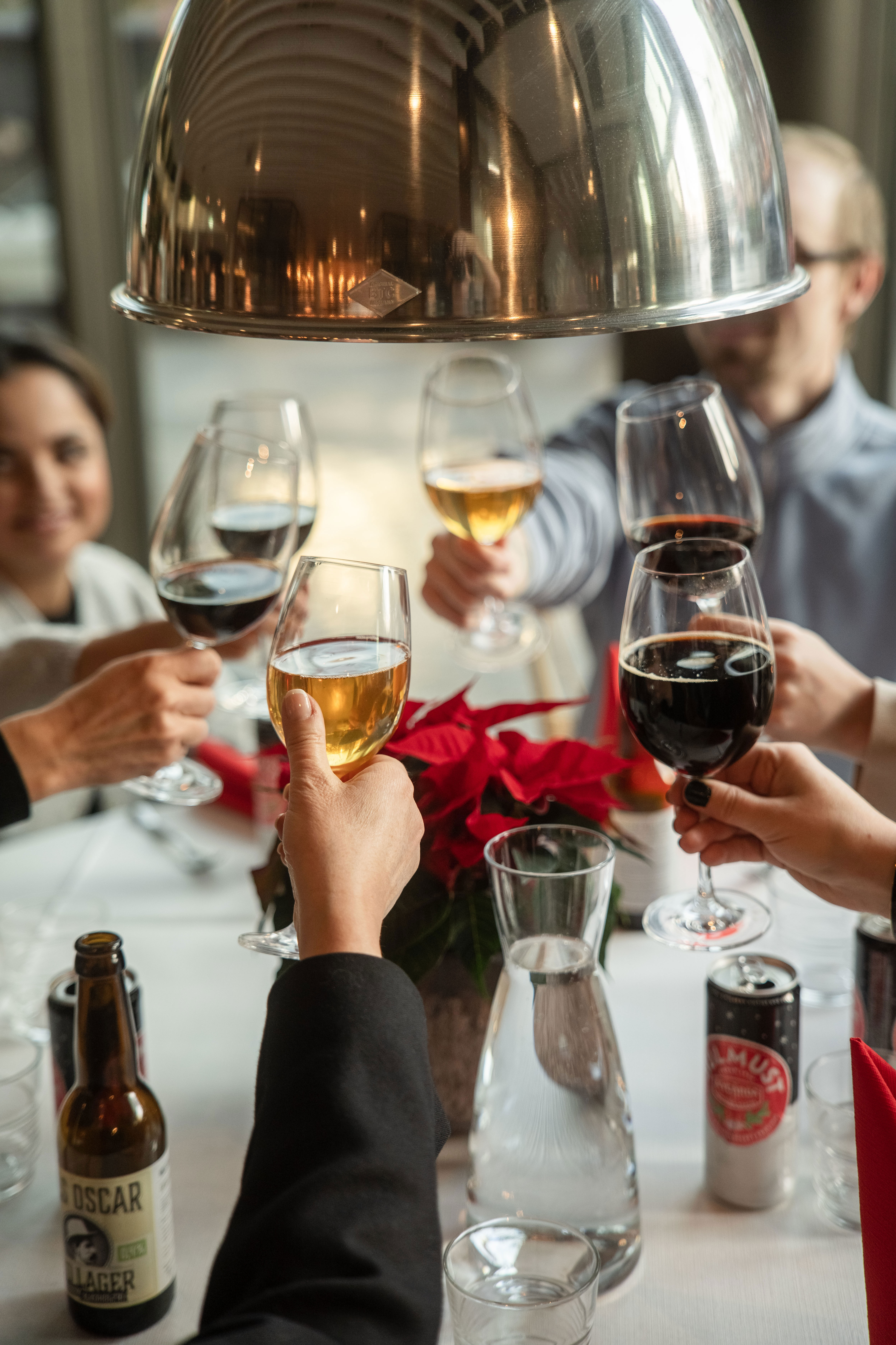 Människor skålar i rödvin